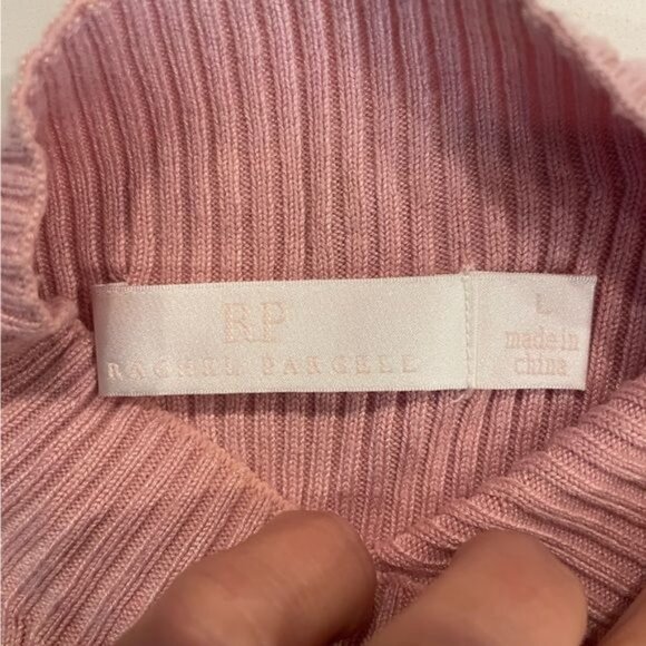 Rachel Parcell Flare Sleeve Mock Neck Ribbed Sweater Silver Pink Size Large - Picture 9 of 12
